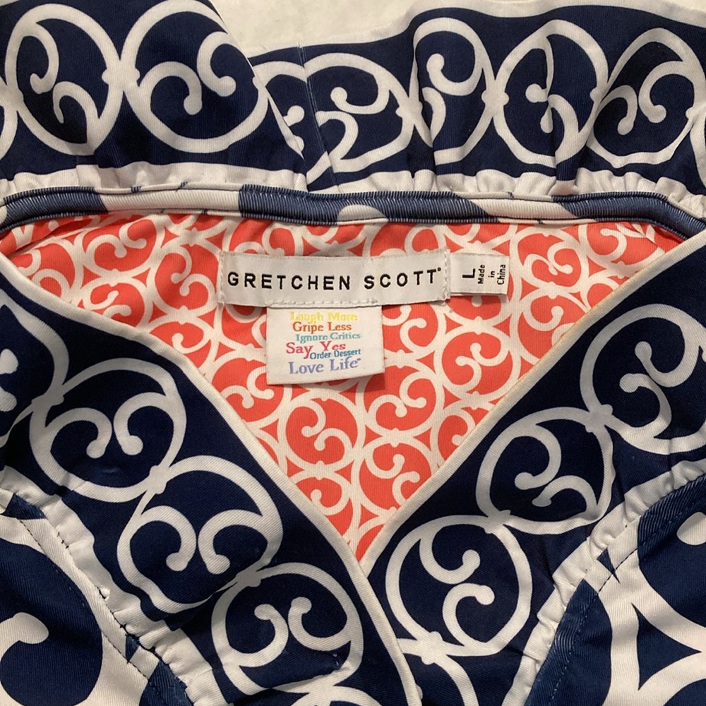 Gretchen Scott Designs Navy and White Patterned Top size L - Picture 5 of 6